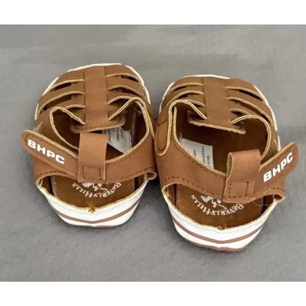 Beverly Hills Polo Club Baby Infant Toddler Boys Brown Sandals, Hook & Loop sz 3